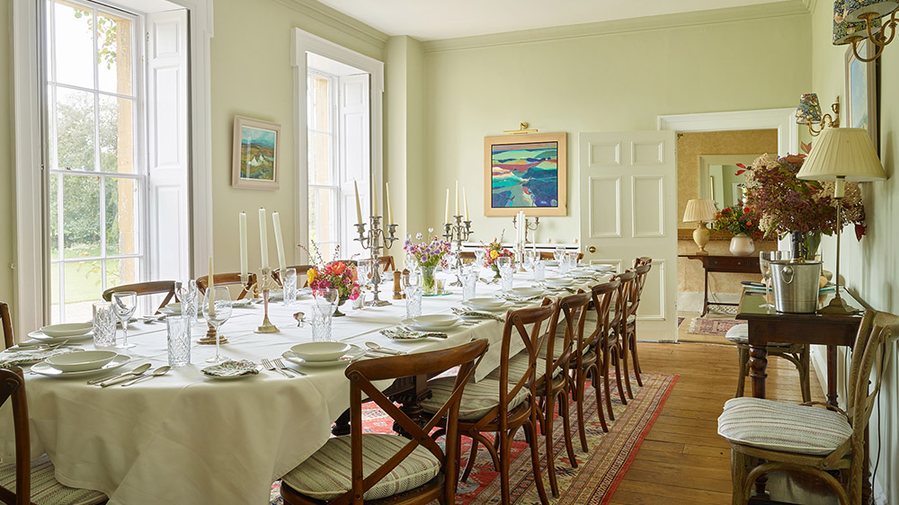 The dining room laid up for a celebration dinner by one of our recommended chefs