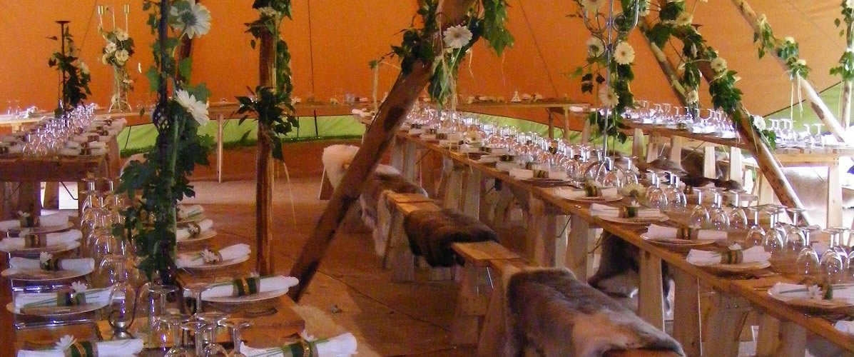 Teepee tables at Widcombe Grange for a wedding for up to 150 guests in Somerset